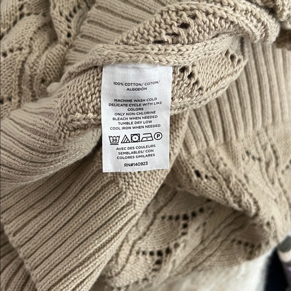 LOFT Natural Jute Pointelle V-Neck Cardigan- 100% Cotton - Picture 3 of 6